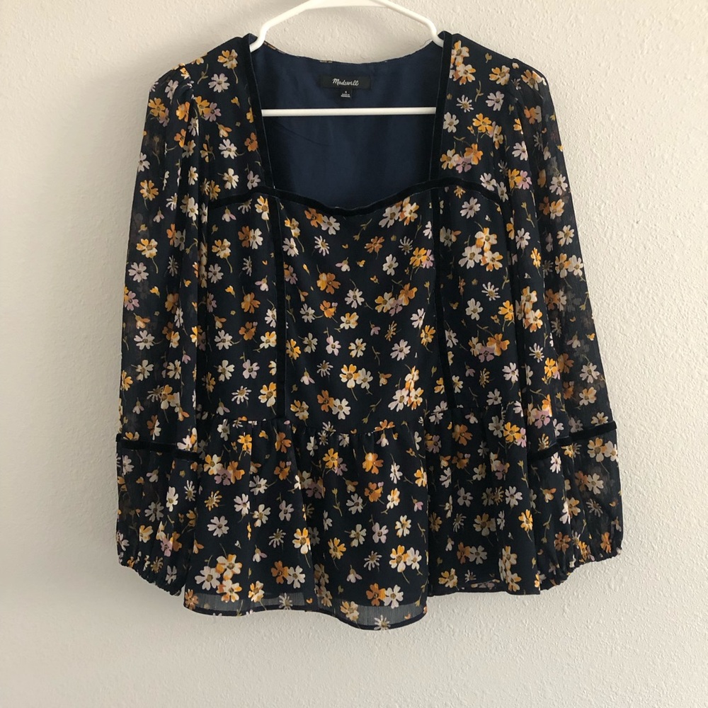 Madewell Velvet Trimmed Square Neck Top Small